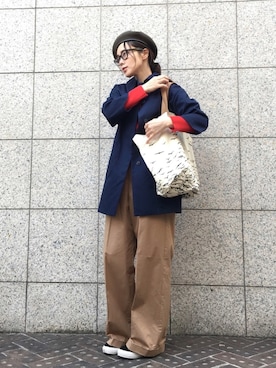 「ADAM ET ROPE'（アダムエロペ）のアイテム（ハンチング/ベレー帽）」を使った、quruminさん（レディース・162cm）の春コーディネート