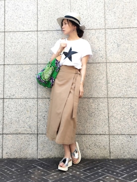 「PLAIN PEOPLE（プレインピープル）のアイテム（スカート）」を使った、quruminさん（レディース・162cm）の夏コーディネート