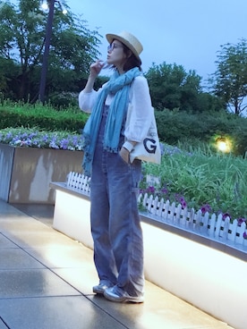 「水色」｜「アイテム（オールインワン・サロペット）」を使った、quruminさん（レディース・162cm）の夏コーディネート
