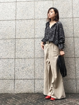 「赤い靴」｜「アイテム（アクセサリー）」を使った、quruminさん（レディース・162cm）の秋コーディネート