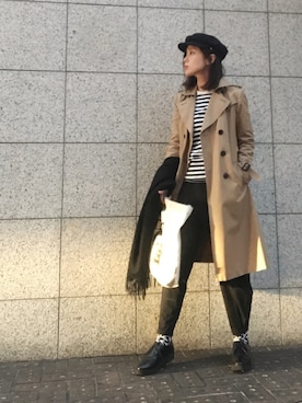 「アシンメトリー」｜「アイテム（トレンチコート）」を使った、quruminさん（レディース・162cm）の秋コーディネート