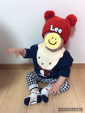 「MIKI HOUSE（ミキハウス）のアイテム（レッグウェア）」を使った、そうぱんまんさん（キッズ・70cm）の冬コーディネート