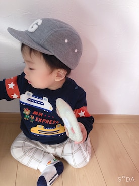 「MIKI HOUSE（ミキハウス）のアイテム（レッグウェア）」を使った、そうぱんまんさん（キッズ・70cm）の冬コーディネート