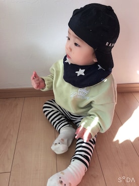 「Rodeo Crowns KIDS（ロデオクラウンズ　キッズ）のアイテム」を使った、そうぱんまんさん（キッズ・70cm）の冬コーディネート