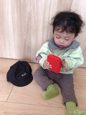 「ピスタチオ」｜「アイテム（スウェット）」を使った、そうぱんまんさん（キッズ・70cm）の冬コーディネート
