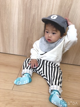 「KANGOL（カンゴール）のアイテム（スウェット）」を使った、そうぱんまんさん（キッズ・70cm）の春コーディネート