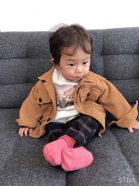 「カラーソックス」｜「アイテム（その他アウター）」を使った、そうぱんまんさん（キッズ・70cm）の春コーディネート