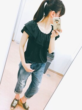 「passage mignon/flaneur（パサージュミニョンフラヌール）のアイテム（サンダル）」を使った、こまさん（レディース・147cm）の夏コーディネート