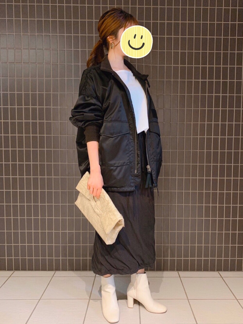 「Spick & SpanのCLASSICコットンセットバックT◆（Tシャツ/カットソー、ホワイト系）」を使った、hacha0423さん（レディース・158cm）の春コーディネートの1枚目の写真