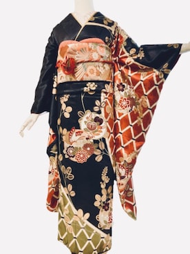 「アイテム（着物、レッド系）」を使った、きものゑく瑠さん（レディース・160cm）の秋コーディネート