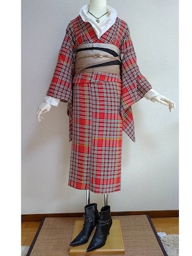 「アイテム（着物、レッド系）」を使った、きものゑく瑠さん（レディース・160cm）の冬コーディネート