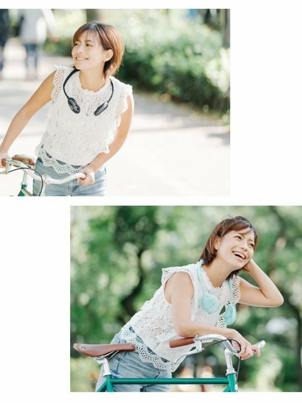 「サイクリング、花火大会、お散歩コーデ、テーマパーク、野外フェス、熱中症対策、アウトドアグッズ、ハンズフリー扇風機、首掛け扇風機、ポータブル扇風機」｜「AGD, Inc. - A Good Day -のBello FOLDING FAN (ハンズフリー ポータブル扇風機）（スポーツグッズ、その他）」を使った、AGD, INC - A Good Day -さん（レディース・158cm）の夏コーディネートの1枚目の写真
