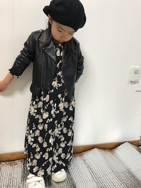 「babygap」｜「アイテム（ライダースジャケット）」を使った、ゆあときどきのあさん（キッズ・100cm）の冬コーディネート