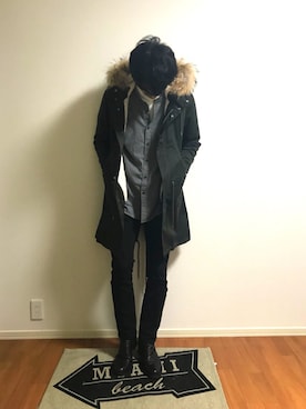 「STUDIOUS（ステュディオス）のアイテム（モッズコート）」を使った、天パは神様からの贈り物さん（メンズ・173cm）の冬コーディネート