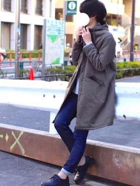 「LIDNM（リドム）のアイテム（モッズコート）」を使った、とっしーさん（メンズ・184cm）の冬コーディネート