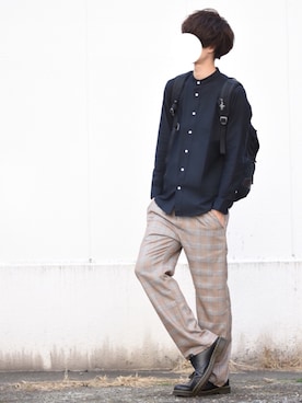 「CASPER JOHN（キャスパージョン）のCASPER JOHN グレンチェックイージーパンツ（その他パンツ）」を使った、とっしーさん（メンズ・184cm）の春コーディネート