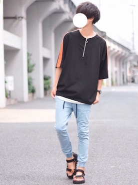 「SHAREEF（シャリーフ）のアイテム（トップス）」を使った、とっしーさん（メンズ・184cm）の夏コーディネート