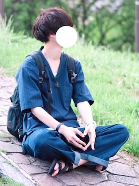 「MONKEY TIME（モンキータイム）のアイテム（トップス）」を使った、とっしーさん（メンズ・184cm）の夏コーディネート