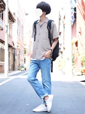 「スタンスミス」｜とっしーさん（メンズ・184cm）の夏コーディネート