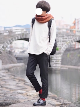 「DOOPZ（ドープス）のアイテム（スラックス）」を使った、とっしーさん（メンズ・184cm）の冬コーディネート