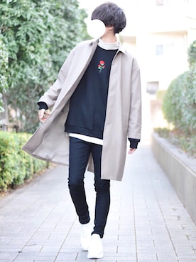 「DOOPZ（ドープス）のアイテム（ステンカラーコート）」を使った、とっしーさん（メンズ・184cm）の冬コーディネート
