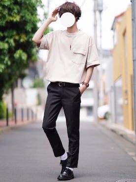 「DOOPZ（ドープス）のアイテム（スラックス）」を使った、とっしーさん（メンズ・184cm）の春コーディネート