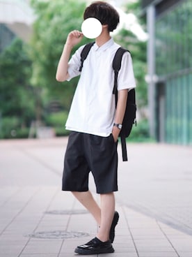 「N.HOOLYWOOD（N.ハリウッド）のアイテム（スラックス）」を使った、とっしーさん（メンズ・184cm）の夏コーディネート