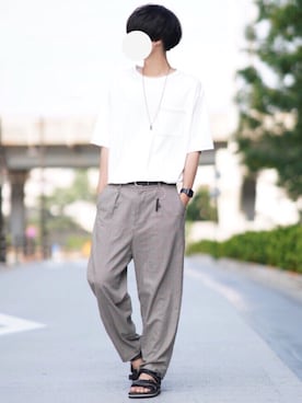「MONKEY TIME（モンキータイム）のアイテム（スラックス）」を使った、とっしーさん（メンズ・184cm）の夏コーディネート