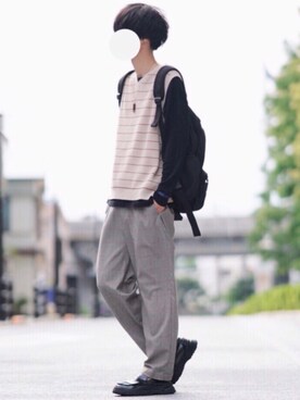 「MONKEY TIME（モンキータイム）のアイテム（スラックス）」を使った、とっしーさん（メンズ・184cm）の夏コーディネート