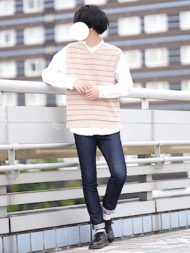 「靴下屋（クツシタヤ）のアイテム」を使った、とっしーさん（メンズ・184cm）の秋コーディネート
