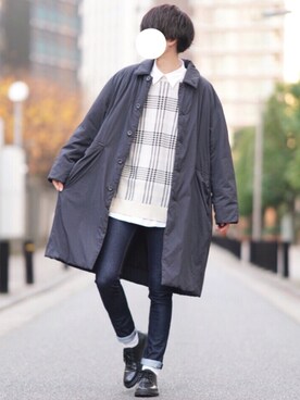 「GU（ジーユー）のアイテム（ステンカラーコート）」を使った、とっしーさん（メンズ・184cm）の冬コーディネート