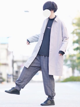 「DOOPZ（ドープス）のアイテム（ステンカラーコート）」を使った、とっしーさん（メンズ・184cm）の冬コーディネート