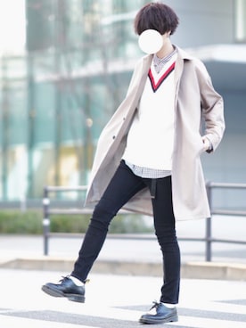 「DOOPZ（ドープス）のアイテム（ステンカラーコート）」を使った、とっしーさん（メンズ・184cm）の冬コーディネート