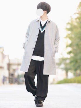 「DOOPZ（ドープス）のアイテム（ステンカラーコート）」を使った、とっしーさん（メンズ・184cm）の冬コーディネート