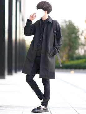 ステンカラーコートを使った 黒シャツ の人気ファッションコーディネート Wear