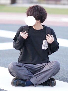 「カフスイージーパンツ」｜「アイテム（スウェット）」を使った、とっしーさん（メンズ・184cm）の春コーディネート