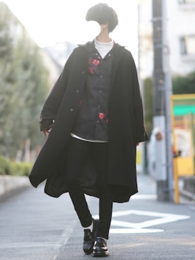 「act'm（アクトム）のアイテム（ステンカラーコート）」を使った、とっしーさん（メンズ・184cm）の秋コーディネート