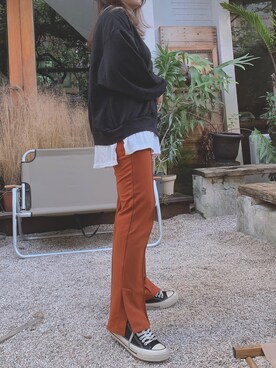 「アイテム（チノパンツ、オレンジ系）」を使った、chiennnさん（レディース・155cm）の冬コーディネート
