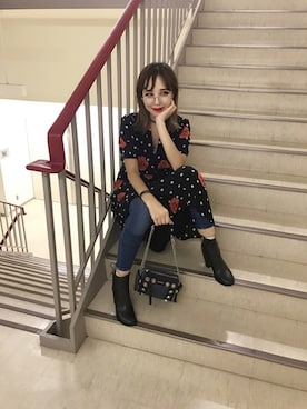 「バラ柄」｜「アイテム（ワンピース/ドレス）」を使った、kumi kitanoさん（レディース・160cm）の夏コーディネート