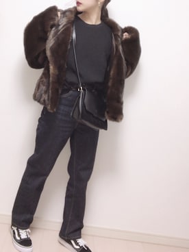 「ワッフルクルーネックＴ」｜「アイテム（その他アウター）」を使った、コマじろうさん（レディース・149cm）の冬コーディネート