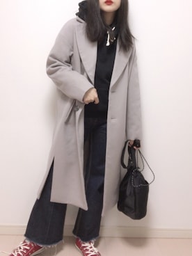 「niko and...（ニコアンド）のオリジナルアソートキルトショルダーバッグ（ショルダーバッグ）」を使った、コマじろうさん（レディース・149cm）の冬コーディネート