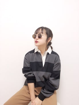 「Adam et Rope' Le Magasin（アダムエロペルマガザン）のアイテム（メガネ）」を使った、コマじろうさん（レディース・149cm）の春コーディネート