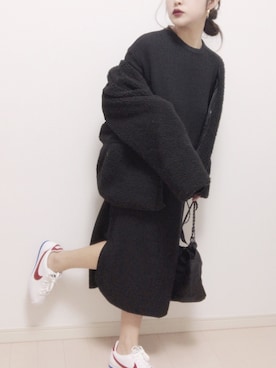 「ワッフルクルーネックＴ」｜「アイテム（ワンピース/ドレス）」を使った、コマじろうさん（レディース・149cm）の春コーディネート