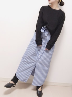 「ストライプワンピース」｜「アイテム（スリッポン）」を使った、コマじろうさん（レディース・149cm）の春コーディネート