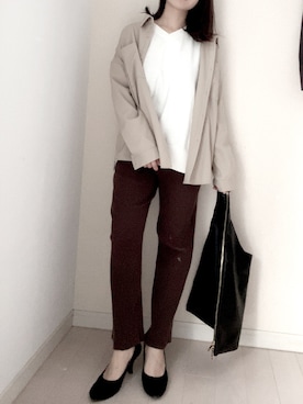 「リブニットパンツ」｜コマじろうさん（レディース・149cm）の春コーディネート