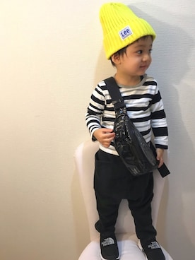 「BRANSHES（ブランシェス）のクレイジーボーダー長袖Tシャツ（Tシャツ/カットソー）」を使った、＊SK.HRR＊さん（キッズ・90cm）の春コーディネート