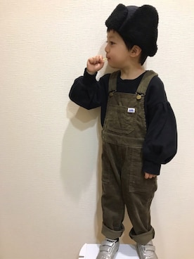 「apres les cours（アプレレクール）のアイテム（サロペット/オーバーオール）」を使った、＊SK.HRR＊さん（キッズ・100cm）の冬コーディネート