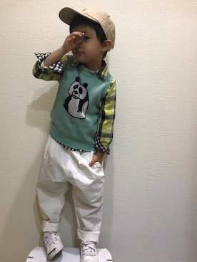 「Moujonjon（ムージョンジョン）のアイテム（シャツ/ブラウス）」を使った、＊SK.HRR＊さん（キッズ・100cm）の春コーディネート