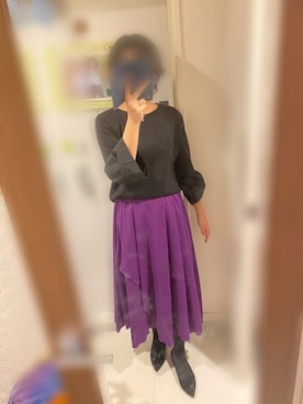 「パープル×黒」｜「アイテム（パンプス）」を使った、nanairo000716さん（レディース・164cm）の冬コーディネート
