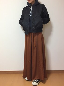 「UNIQLO（ユニクロ）のアイテム（ブルゾン、ブラック系）」を使った、きょんさん（レディース・155cm）の冬コーディネート